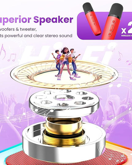 Karaoke Machine for Kids Adults, Portable Bluetooth Speaker with 2 Wireless Karaoke Microphones, 2026 TOP Birthday for Girls Boys 3,4,5,6,7,8+Year Old Toddler Toys Karaoke Player(Red)
