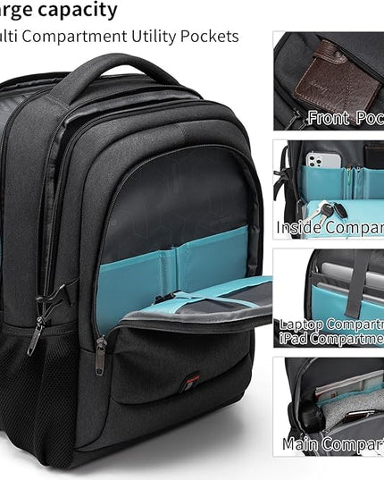 DUSLANG 17 Inch Laptop Backpack for Travel Water Resistant College Backpack for Men Women Laptop Bag with USB Charging Port Clear Cosmetic Bag,Black