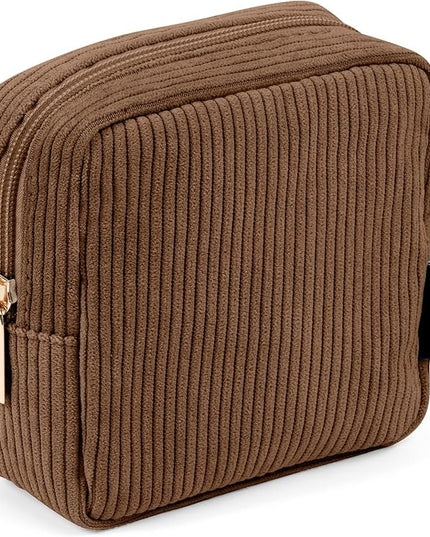 MAGEFY Small Makeup Bag for Purse Mini Cosmetics Bag Corduroy Cute Cosmetic Pouch for Women with Slip-in Pockets