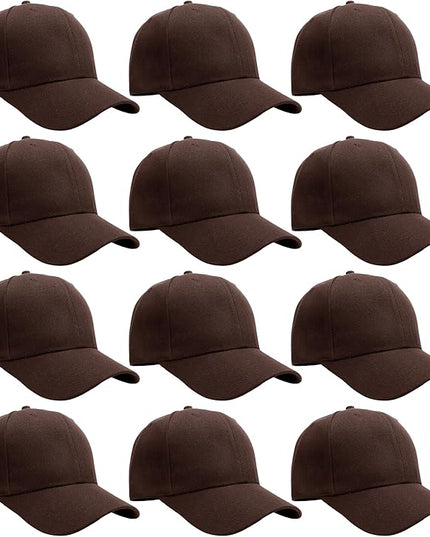 Falari Wholesale Bulk Lot 12-Pack Baseball Cap Adjustable Size Plain Blank Solid Color
