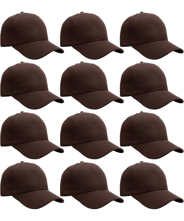 Falari Wholesale Bulk Lot 12-Pack Baseball Cap Adjustable Size Plain Blank Solid Color