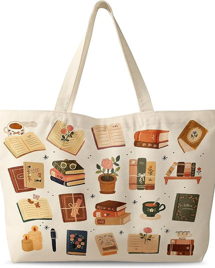Large Tote Bag for Women - Canvas Tote Bag with Zipper Aesthetic Reusable Shoulder Bag for Gym, Travel, Work