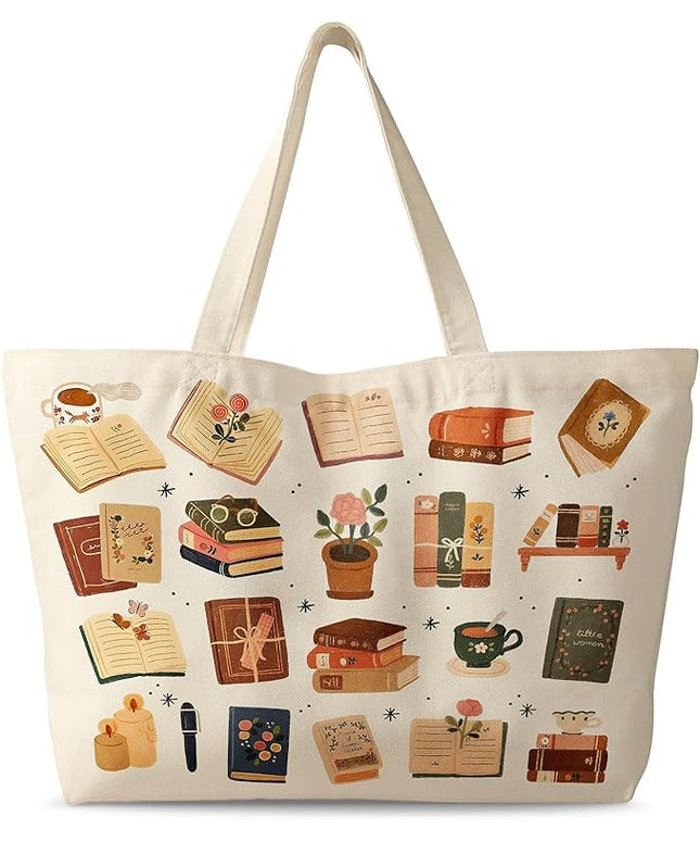 Large Tote Bag for Women - Canvas Tote Bag with Zipper Aesthetic Reusable Shoulder Bag for Gym, Travel, Work
