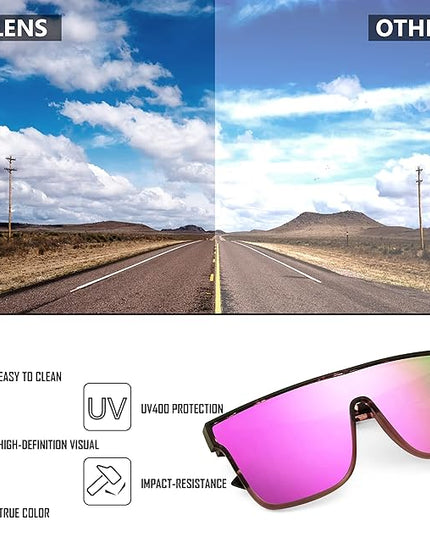 FEISEDY Sunglasses for Women Men, Fashion Mirrored Single Lens, Driving Beach Sunnies UV400 Shades B2996