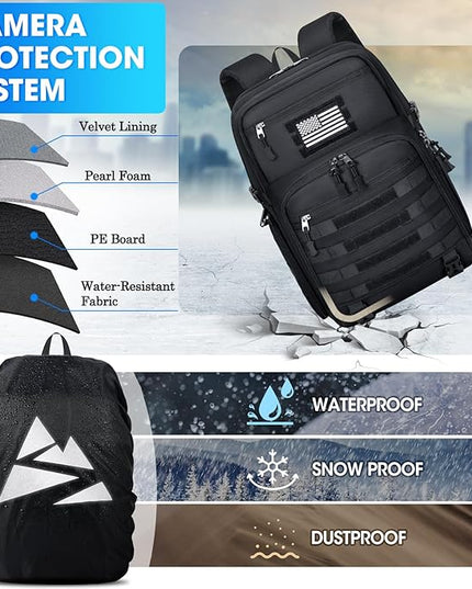 SDYSM Camera Backpack Bag Professional for DSLR/SLR Mirrorless Camera Waterproof 15.6 inch Tactical Camera Bags for Photographers with Rain Cover, Tripod Holder, Small Bag Photography Backpack Case
