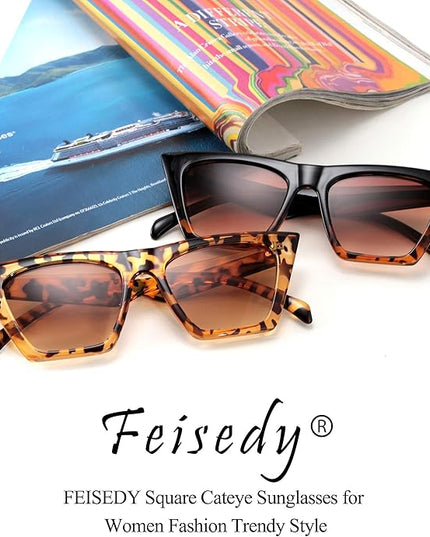 FEISEDY Vintage Square Cat Eye Sunglasses Women Trendy Cateye Sunglasses B2473