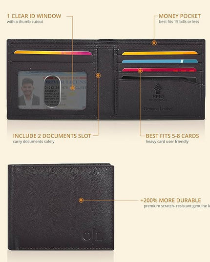 Oak Leathers Slim Leather Wallet for Men - RFID Wallets Credit Card Holder Ultra Thin Gift for Mens, Front Pocket Minimalist Design
