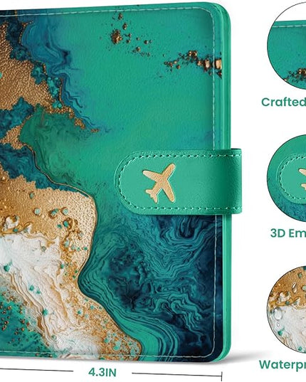 Passport Holder for Travel Essentials, RFID Blocking Leather Cover Wallet with Magnetic Closure, Aesthetic & Cute Passport Book Case for Women and Men - Coastline