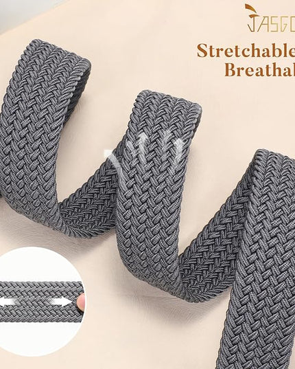 JASGOOD Women Elastic Braided Woven Belt Stretch Canvas Casual Belt 1.4'' for Golf Jeans Pants