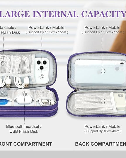 FYY Travel Cable Organizer Pouch Electronic Accessories Carry Case Portable Waterproof Double Layers All-in-One Storage Bag for Cord, Charger, Phone, Earphone Dark Purple