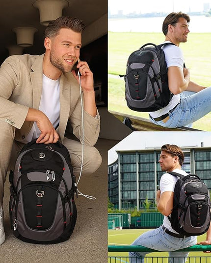 Swissdigital Design Laptop Backpack, Travel Backpack with USB Charging Port Fits 15.6 inches Computer, 31L College School Bookbag for Men, Black/Grey | SD803-02