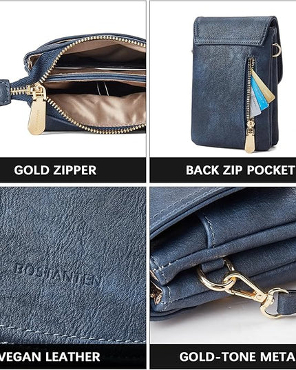 BOSTANTEN Vegan Leather Small Crossbody Bags for Women Designer Cell Phone Bag Wallet Purses Adjustable Strap
