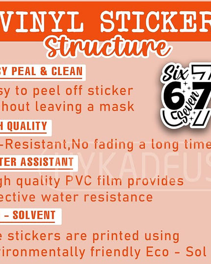 (3Pcs) Six Seven 67 Stickers Funny Gen Alpha Slang 6 7 Meme Vinyl Decals Waterproof for Laptop, Water Bottle, Phone Case, Tumbler, Helmet, Scrapbooking, 3" x 2.5"
