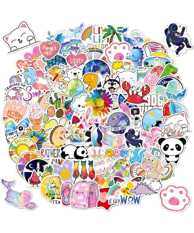 100 Cute Assorted Animal Holographic Stickers – Fun Sparkly Glitter Kawaii Bulk Variety Pack, Waterproof Vinyl Decals for Girls, Kids & Teens, Great for Water Bottles, Classroom Rewards, Luggage