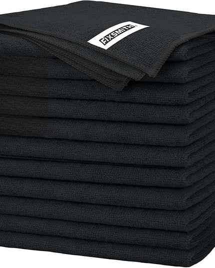FIXSMITH Black Microfiber Cleaning Cloth -Pack of 12, Highly Absorbent Cleaning Rags, 16"X12" All Purpose Cleaning Towels for Housekeeping, Kitchen, Car, Lint Free and Reusable Microfiber Towels