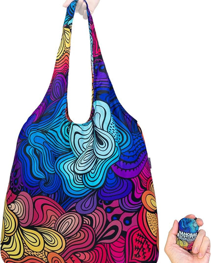 Nanobag Ultralight Foldable Tote for Women & Men, Reusable Grocery & Travel Bag, Packable Collapsible Compact Market Essential (Standard Psychedelic)