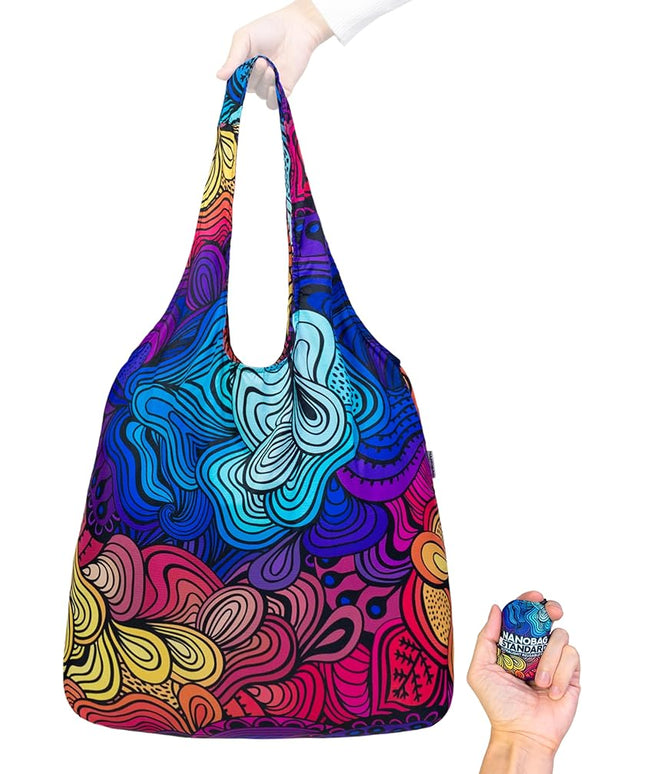 Nanobag Ultralight Foldable Tote for Women & Men, Reusable Grocery & Travel Bag, Packable Collapsible Compact Market Essential (Standard Psychedelic)