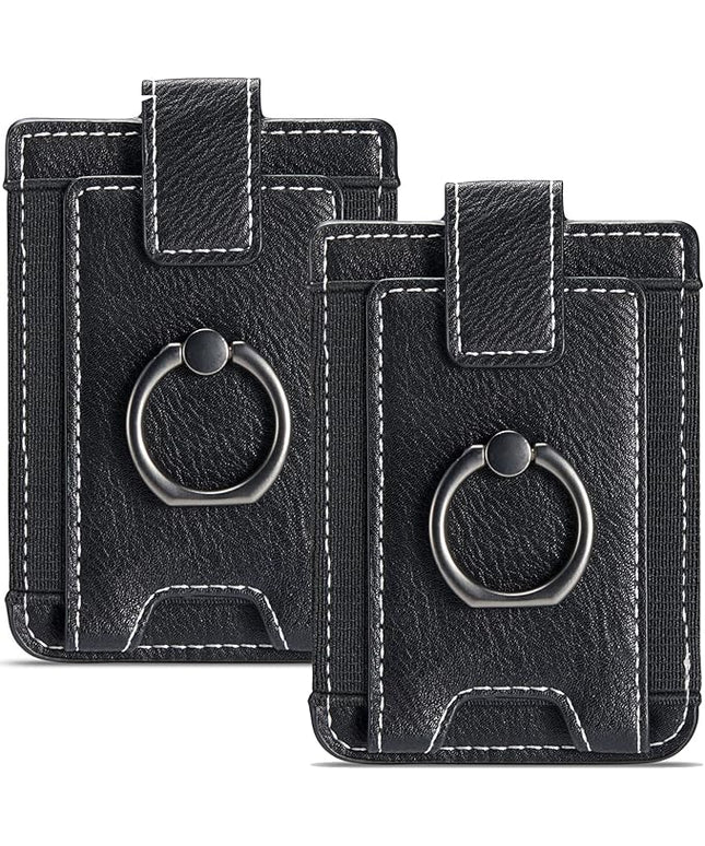 BIAJIYA Phone Card Holder RFID Leather Wallet Credit Adhesive Cell Case Stick-on Card Holder for Women and Men Back of Phone for Most of Smartphones