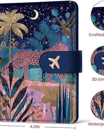 Passport Holder for Travel Essentials, RFID Blocking Leather Cover Wallet with Magnetic Closure, Aesthetic & Cute Passport Book Case for Women and Men - Cheetah