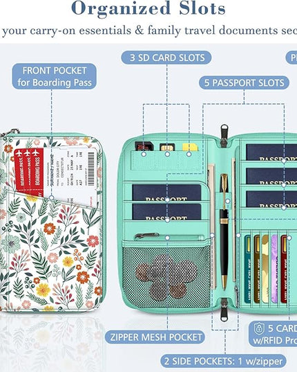 Fintie Family Passport Holder Wallet, RFID Blocking Travel Document Organizer Clutch Bag Credit Cards Case Cover for Women Men