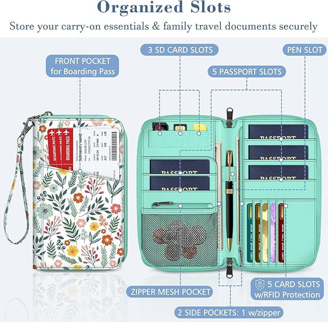 Fintie Family Passport Holder Wallet, RFID Blocking Travel Document Organizer Clutch Bag Credit Cards Case Cover for Women Men