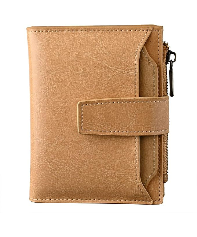 Bveyzi Women's Small Leather RFID Blocking Bifold Zipper Pocket Wallet Ladies Credit Card Slots Purse with id Window