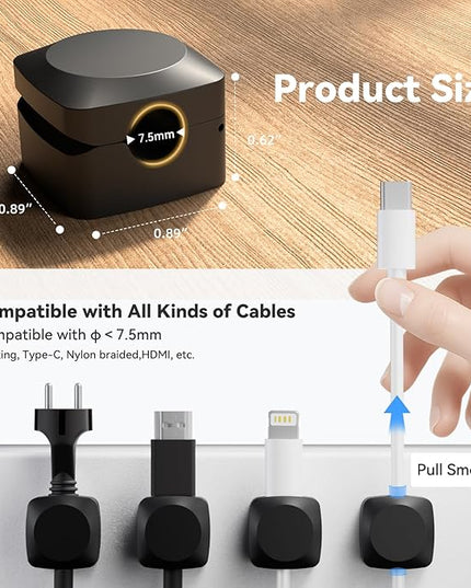 8 Pack Cord Organizer Holder, Rotatable Cable Clips, Spring Cord Holder for Nightstand Adhesive Cable Organizer, Cable Management Clips Charging Cord Organizer for Desk Office Car Wall