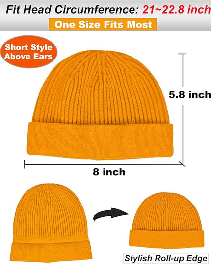 vidsel Thin Wool Fisherman Beanie for Men Women, Short Knit Cuff Trawler Watch Hats