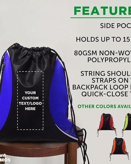 DISCOUNT PROMOS Custom Non-Woven Drawstring Backpacks Set of 10/50/100, Personalized Bulk Pack