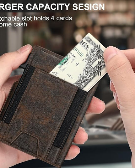 Wallet for Men Wallet with Slim Pop Up Card Holder 9-13 Cards, Bifold Minimalist Smart Wallet RFID Blocking Credit Card Holder with ID Window & Stretchable Cash Slot Compact Metal Aluminum Card Case