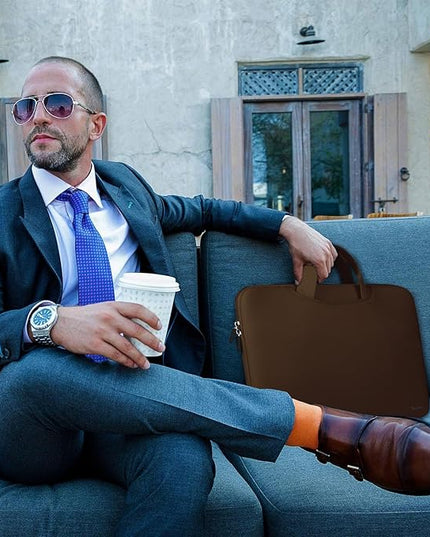 Laptop Case 15.6 Inch, Durable Slim Briefcase Handle Bag & with Extra Pockets, Notebook Computer Protective Case for Laptop Ultrabook, Collapsible Carrying Handles, CoffeeColor