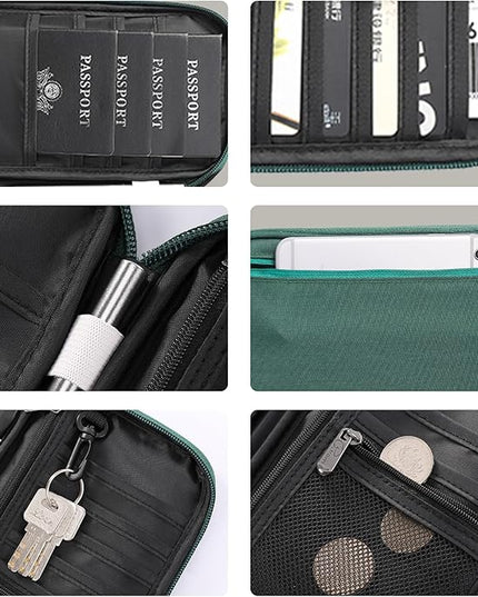 Travel Passport Holder, Large Family Passport Walle for Men Women RFID Passport Cover Lightweight Portable Document Organizer with Wrist Strap (Green)