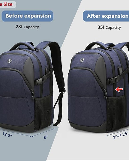 Swissdigital Design Travel Laptop Backpack for Men and Women, 35L Expandable Large Business Backpack with USB Charging Port for Fits 17 Inch Notebook, Blue | SD1671-12