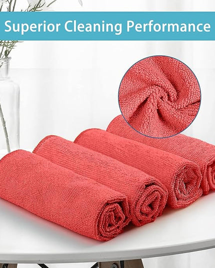 HOMEXCEL Red Microfiber Cleaning Cloth, 100 Pack Cleaning Towels for Kitchen, Lint Free, Scratch-Free, Highly Absorbent, and Reusable Cleaning Rags for House, Window and Glass, Cars, 11.5 X11.5 inch