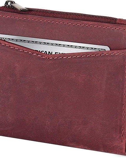 Oak Leathers Leather Wallet For Women - Small RFID Coin Purse Credit Card & ID Holder for Ladies, Gift for Women's, Bifold Wallets (Crazy Horse Red)