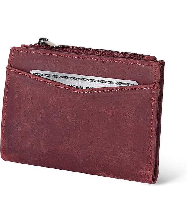 Oak Leathers Leather Wallet For Women - Small RFID Coin Purse Credit Card & ID Holder for Ladies, Gift for Women's, Bifold Wallets (Crazy Horse Red)