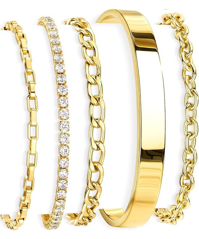Gold Bracelets Set for Women Stack, Dainty Thick Bracelets Stack for Women Trendy, Simple Thin Gold Plated Cuff Stackable Bracelets With Beaded Cuban Paperclip Snake Rope Bangle Hand Chain Jewelry Gifts for Women Non Tainish