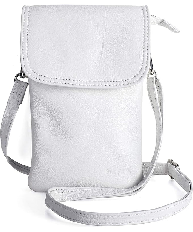 befen Genuine Leather Small Crossbody Bags for Women Cell Phone Bag Cross Body Purses,Silver Zipper