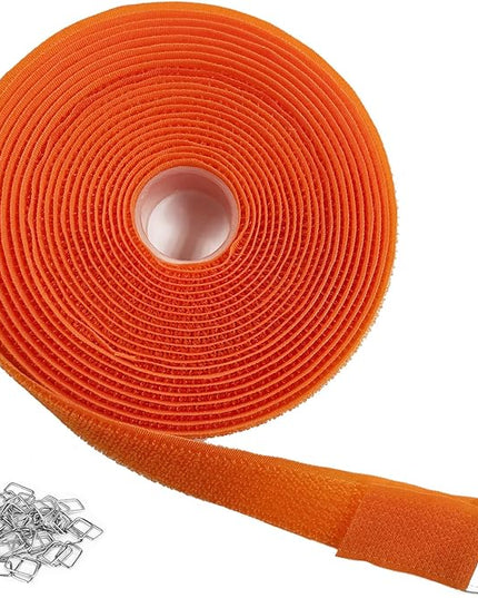 1"x16ft Hook and Loop Straps with 25 Metal Buckles, Adjustable Fastening Cable Straps, Cut-to-Length Cinch Strap, Reusable Nylon Securing Cord Ties for Organizer or Storage, 1 inch Wide,Orange