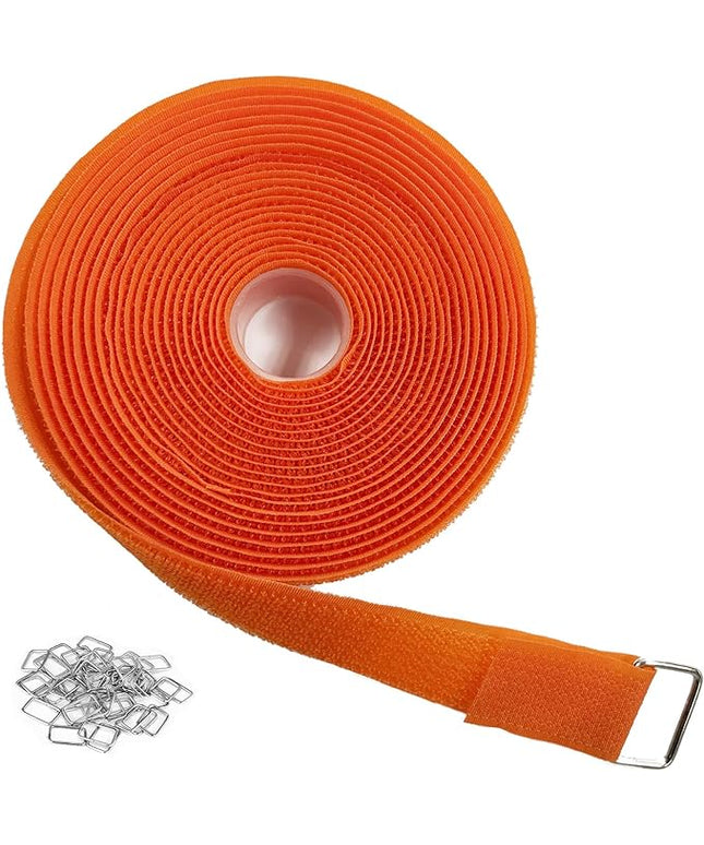 1"x16ft Hook and Loop Straps with 25 Metal Buckles, Adjustable Fastening Cable Straps, Cut-to-Length Cinch Strap, Reusable Nylon Securing Cord Ties for Organizer or Storage, 1 inch Wide,Orange