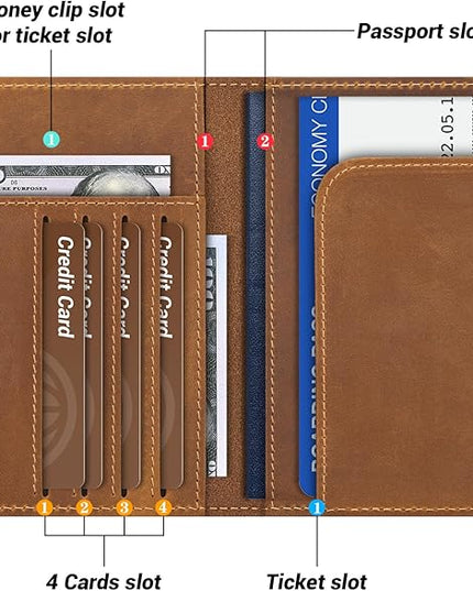 BIAOTIE Premium Leather Passport Holder Covers, Rfid Travel Wallet Passport Document Holder, Travel Essentials Wallet Cover Case for Men and Women (Light Brown)
