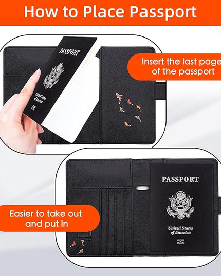 WALNEW Passport Holder for Travel, RFID Passport Cover Wallet for Women Men, PU Leather Passport Book Card Holder Case with Pen (Buckle Closure, Buckle-Carp)