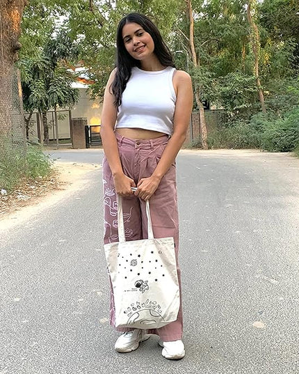Ecoright Tote Bag for Women with Zipper, Small Tote Bag, Canvas Bag, Reusable Cotton Bag for Beach, Grocery, School & Work