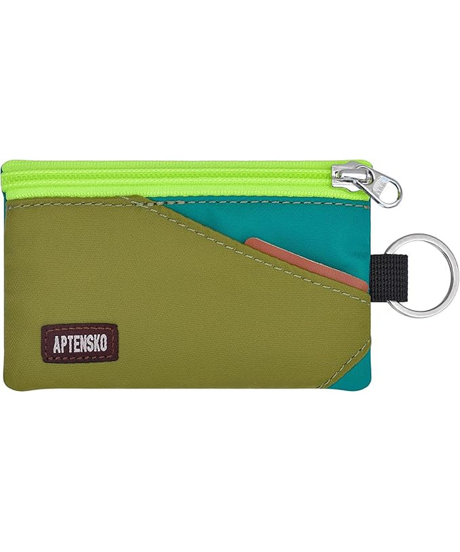 RFID Travel Wallet with Adjustable Lanyard-Zipper Small Wallet with ID Card Holder, Keychain for women&men-Minimalist Slim Waterproof Nylon case for ID, Cash, Key (OliveGreen+Turquoise)