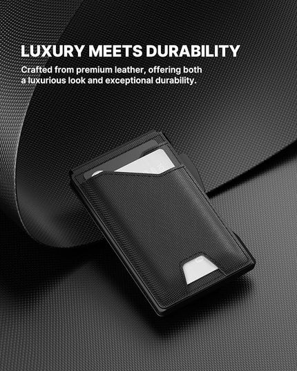 typecase Tactical Wallet for Men Card Holder: Pop Up Card Case, Genuine Leather, Smart, RFID Blocking, Slim, Minimalist, Thin, Front Pocket - 9-13 Card Capacitiy, ID Window, Money Clip (Dark Black)