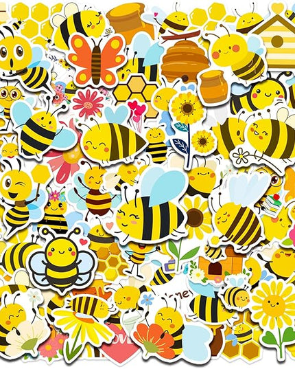 100pcs Bee Theme Waterproof Vinyl Stickers - Bumble Bee Decor & Party Favors Gifts for Laptop, Water Bottle, Skateboard