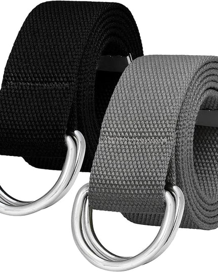 Falari Canvas Web Belt Metal Double D Ring Buckle for Men Women Casual Cloth Military Style Belt 1 1/2" Wide