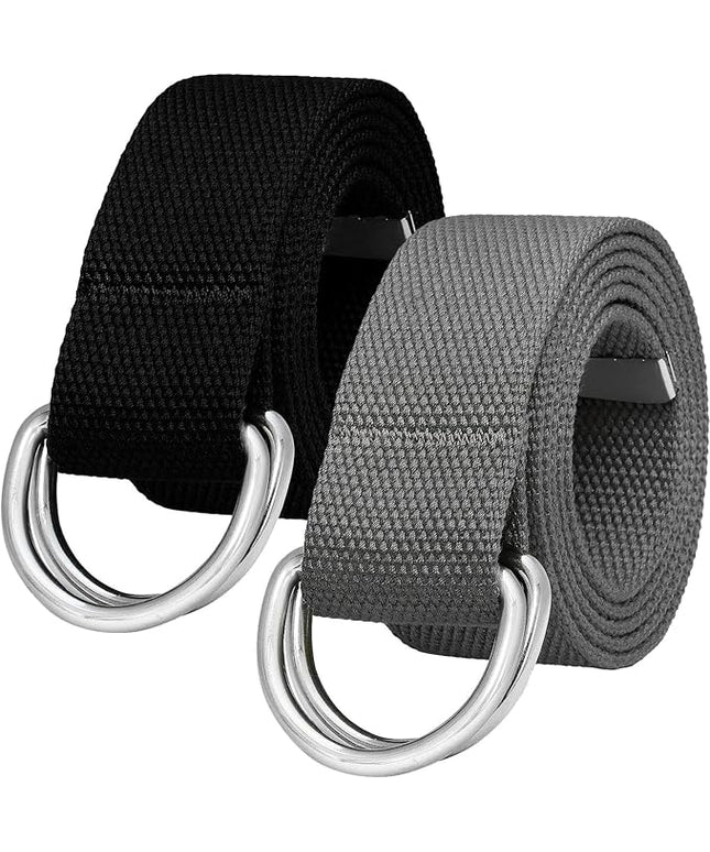 Falari Canvas Web Belt Metal Double D Ring Buckle for Men Women Casual Cloth Military Style Belt 1 1/2" Wide
