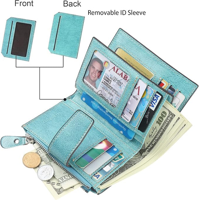 Lavemi Small Compact Women Wallet RFID Blocking Genuine Leather Bifold Purse with ID Windows