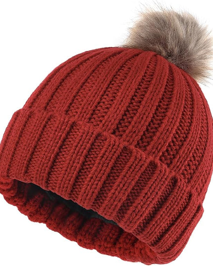 Zylioo Plus Size Fleece Lined Beanie Hat,2XL/XL/L/M/S Thermal Knitted Hat,Winter Warm Lined Snow Hats for Women Men